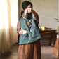 Women Ethnic Flower Winter Ramie Paaded Vest Coat