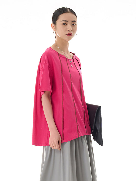 Women Summer Casual Spliced Solid Loose Cotton Shirt