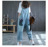 Printed Loose Thin Denim Overalls