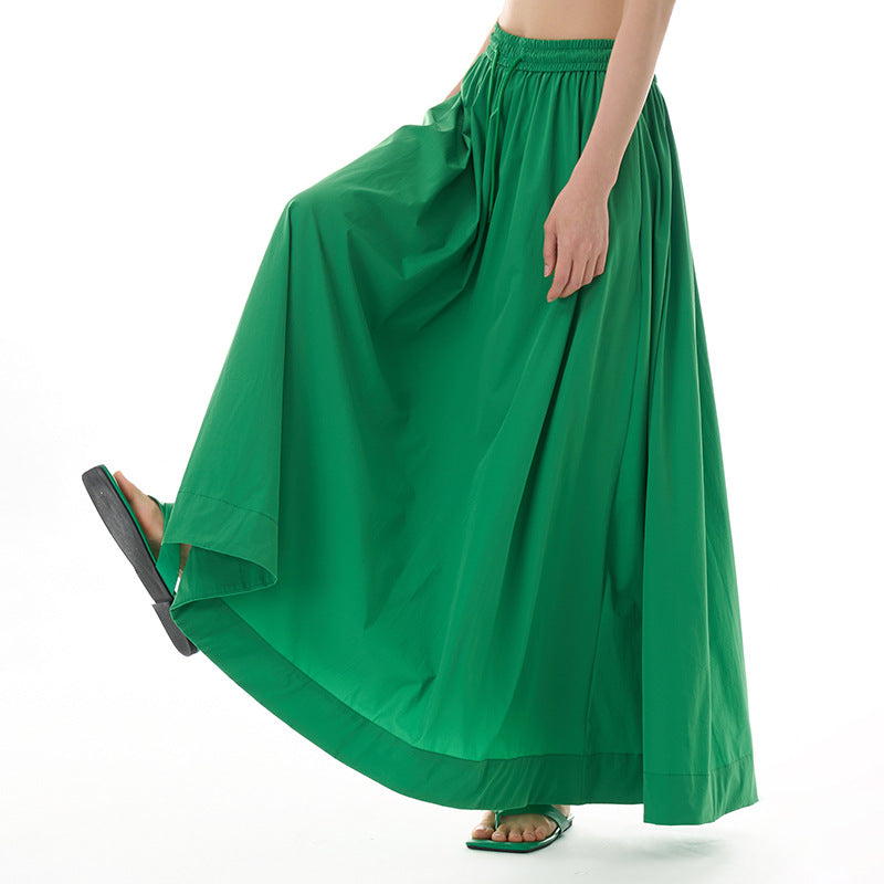Women Summer Casual Solid Draped Drawstring Loose Skirt