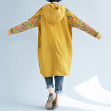 Vintage Print Mid-Length Hooded Plus Size Dress