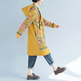 Vintage Print Mid-Length Hooded Plus Size Dress