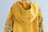 Vintage Print Mid-Length Hooded Plus Size Dress
