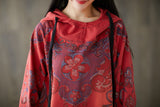 Vintage Print Mid-Length Hooded Plus Size Dress