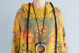 Vintage Print Mid-Length Hooded Plus Size Dress