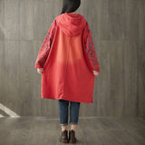 Vintage Print Mid-Length Hooded Plus Size Dress