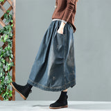 Vintage Elastic Waist Washed Denim Skirt