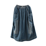 Vintage Elastic Waist Washed Denim Skirt