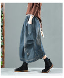 Vintage Elastic Waist Washed Denim Skirt