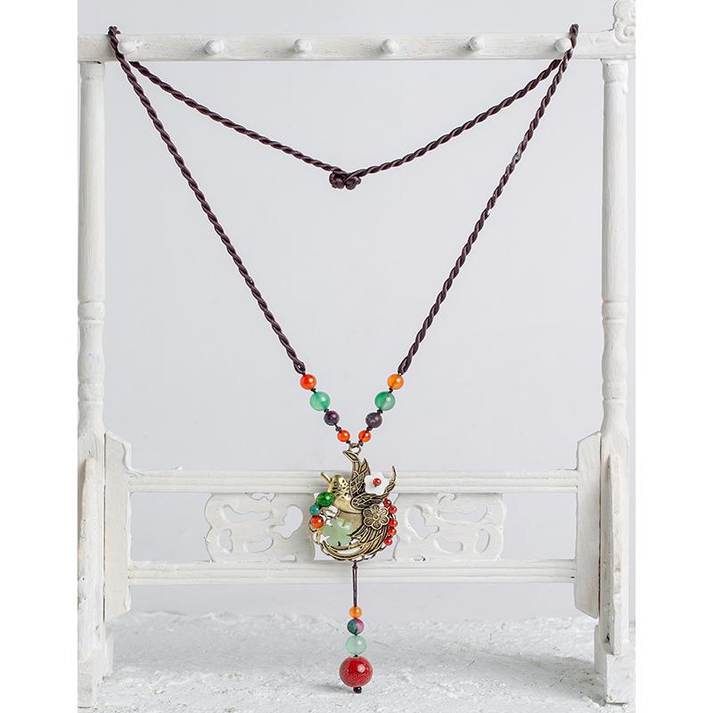 Alloy Bird Multicolor Agate Necklace