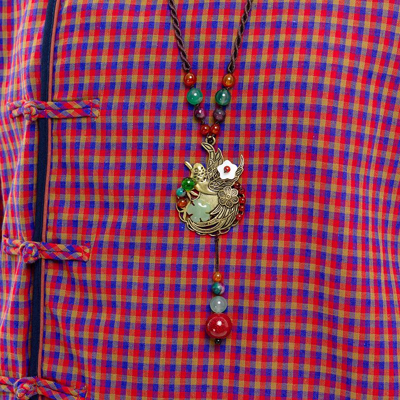 Alloy Bird Multicolor Agate Necklace
