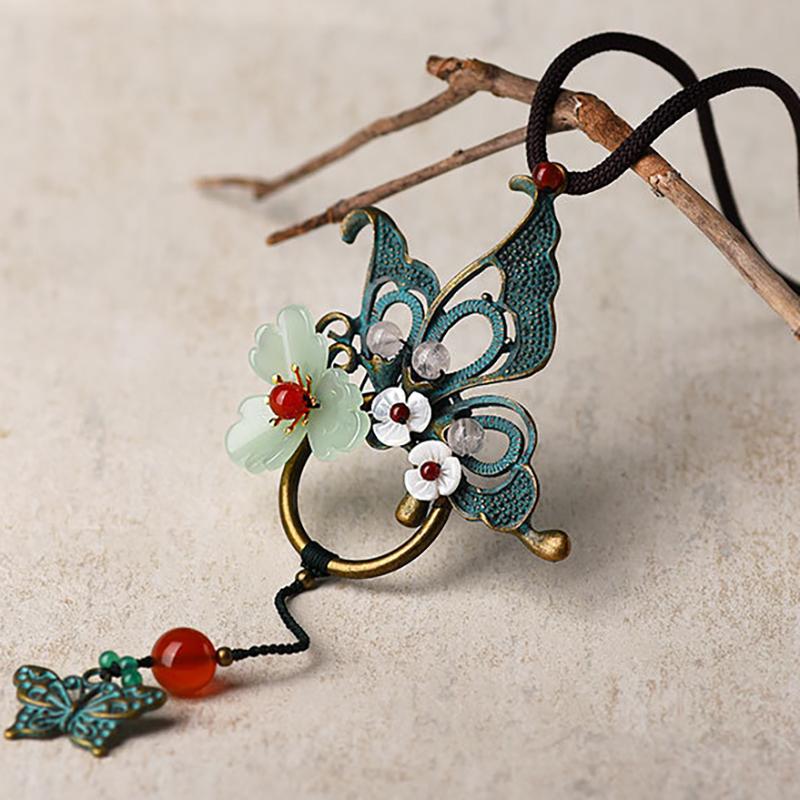 Alloy Butterfly Shell Flower Long Necklace