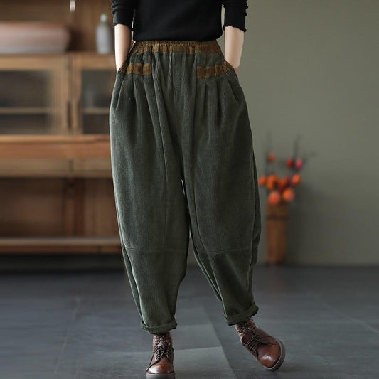 Pantalon épais en velours côtelé avec poche pour l'hiver, chaud, taille élastique