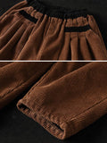Corduroy Pocket Winter Warm Elastic Waist Thicken Pants