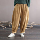 Corduroy Women Pocket Elastic Waist Solid Color Pants