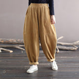 Corduroy Women Pocket Elastic Waist Solid Color Pants