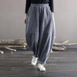 Corduroy Women Pocket Elastic Waist Solid Color Pants