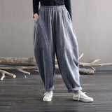 Corduroy Women Pocket Elastic Waist Solid Color Pants