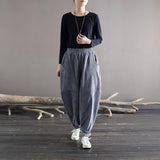 Corduroy Women Pocket Elastic Waist Solid Color Pants