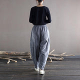 Corduroy Women Pocket Elastic Waist Solid Color Pants