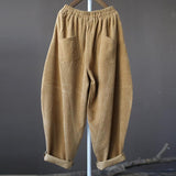 Corduroy Women Pocket Elastic Waist Solid Color Pants