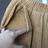 Corduroy Women Pocket Elastic Waist Solid Color Pants