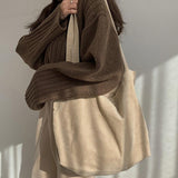 Corduroy Women Solid Color Large Capacity Shoulder Bag