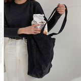 Corduroy Women Solid Color Large Capacity Shoulder Bag