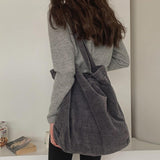 Corduroy Women Solid Color Large Capacity Shoulder Bag