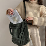 Corduroy Women Solid Color Large Capacity Shoulder Bag