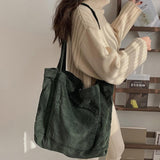 Corduroy Women Solid Color Large Capacity Shoulder Bag