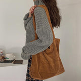 Corduroy Women Solid Color Large Capacity Shoulder Bag