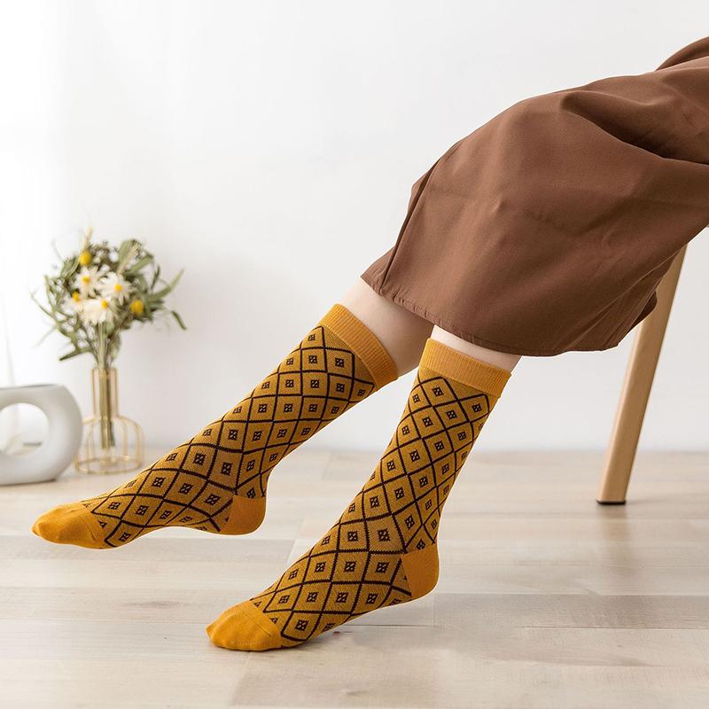 Cotton Knitted Geometric Stripes Casual Socks(5 Pairs)