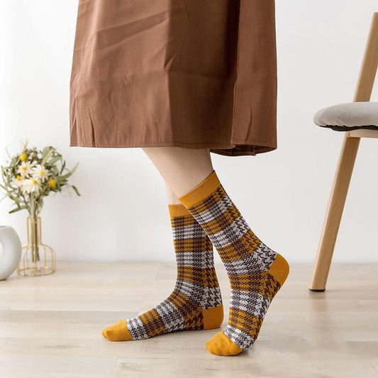 Chaussettes décontractées à rayures géométriques tricotées en coton (5 paires)