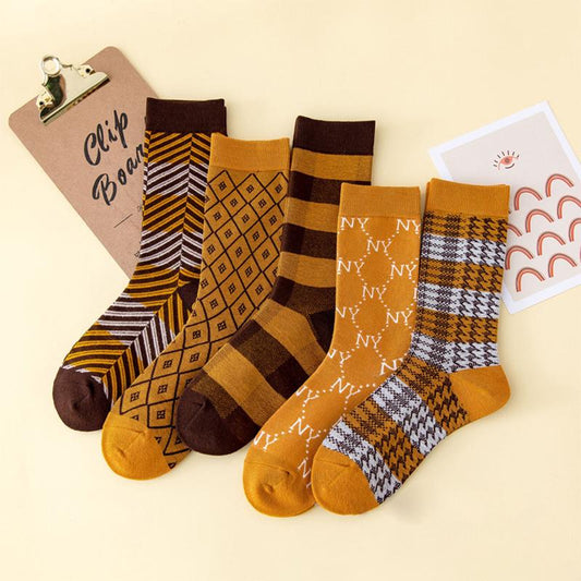 Chaussettes décontractées à rayures géométriques tricotées en coton (5 paires)