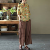 Cotton Linen Women Casual Floral Irregular Vintage Shirt
