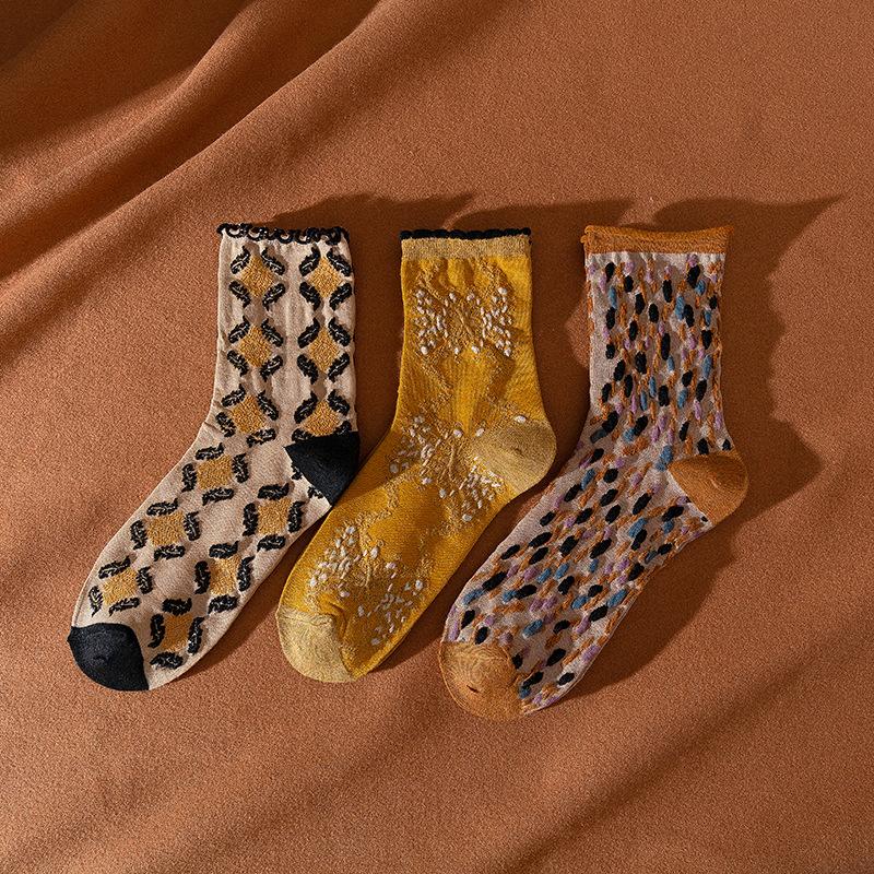 Floral Women Vintage Casual Autumn Winter Socks(3 Pairs)