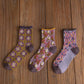 Chaussettes florales vintage décontractées pour femmes automne-hiver (3 paires)