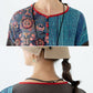 Women Flower Color Contrast 100% Linen Blouse Shirt