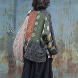Plus Size - Irregular Geometric Pattern Retro Cotton Jacket Coat