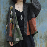 Plus Size - Irregular Geometric Pattern Retro Cotton Jacket Coat