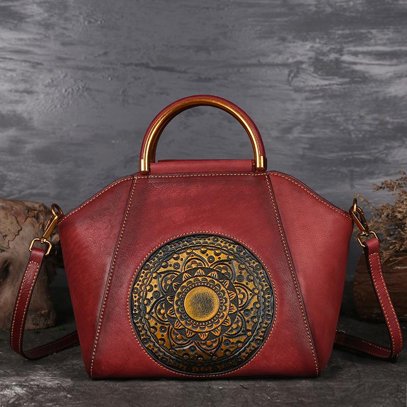 Leather Vintage Embossing Crossbody Handbag Tote Bag