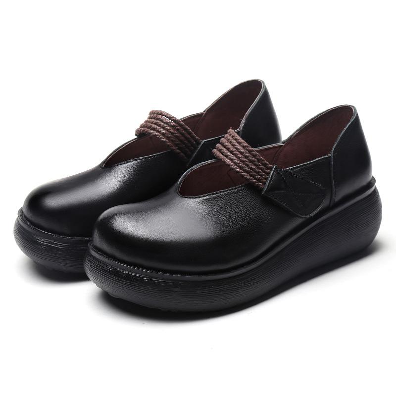 Leather Women Solid Color Velcro Thick Sole Shoes
