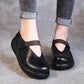 Leather Women Solid Color Velcro Thick Sole Shoes