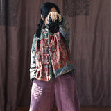 Linen Vintage Women Breasted Stitching Long Sleeve Coat