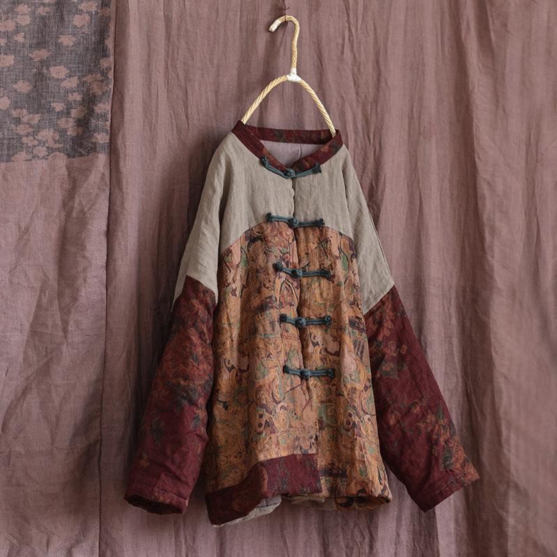 Linen Vintage Women Breasted Stitching Long Sleeve Coat