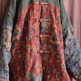 Linen Vintage Women Breasted Stitching Long Sleeve Coat