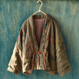 Linen Winter Vintage Long Sleeve Floral Printed Warm Coat