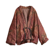 Linen Winter Vintage Long Sleeve Floral Printed Warm Coat