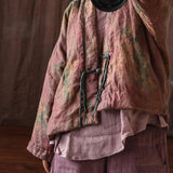 Linen Winter Vintage Long Sleeve Floral Printed Warm Coat